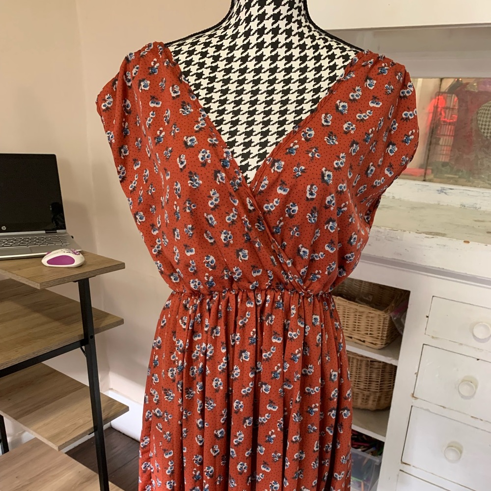 Red dress with floral design 🥰